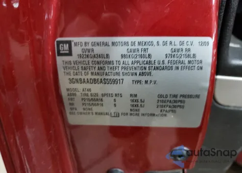 2010 Chevrolet Hhr Ls из США, поврежденный, VIN 3GNBAADB6AS559917